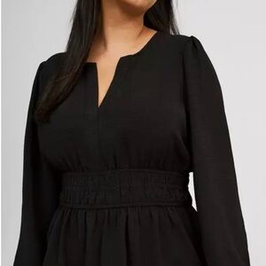 Peplum Long Sleeve V-Neck Smocked Waist Top